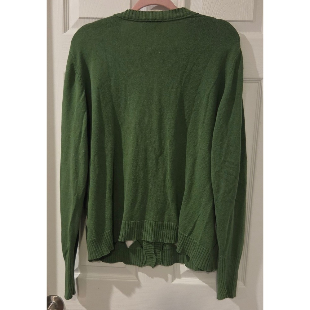 Denim & Co XL Green Argyle Cardigan 100% Cotton Preppy Grandpa Academia Sweater - Picture 7 of 7